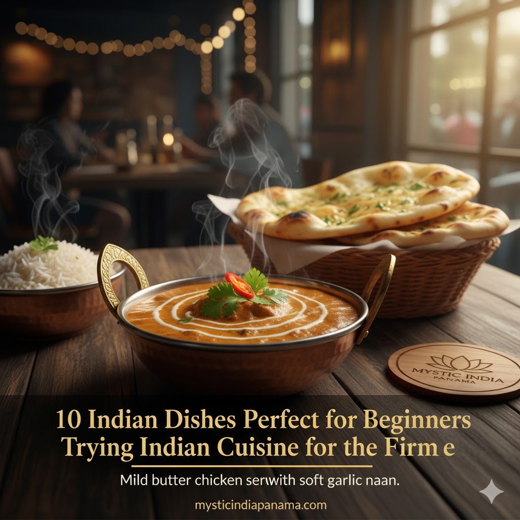 Mild butter chicken served with soft garlic naan.