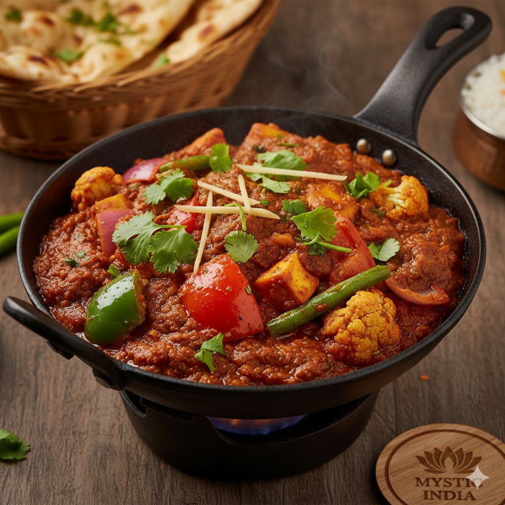 Kadhai Veg served in traditional Indian wok with colorful vegetables and rich gravy