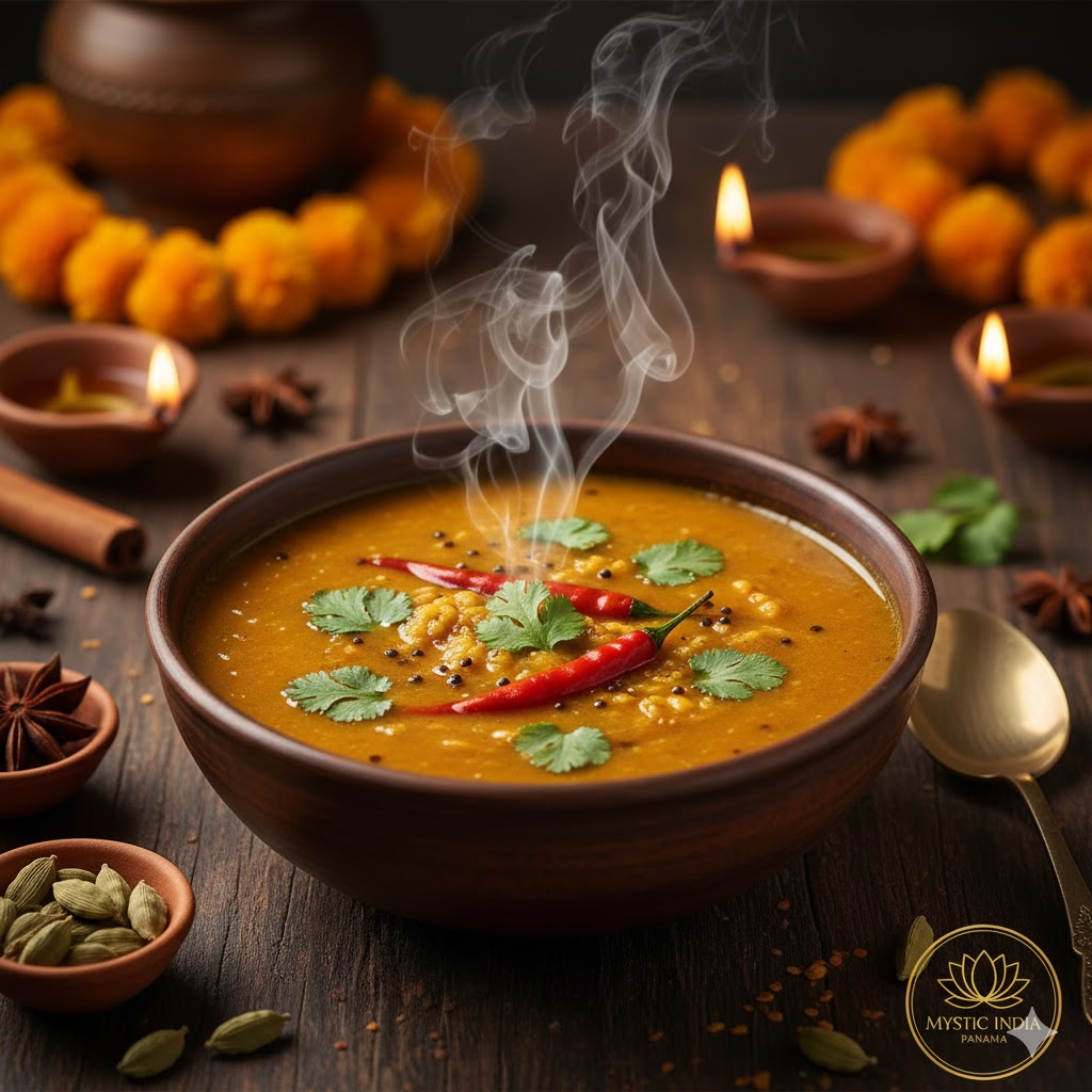 Traditional Indian soup served warm with aromatic spices and herbs