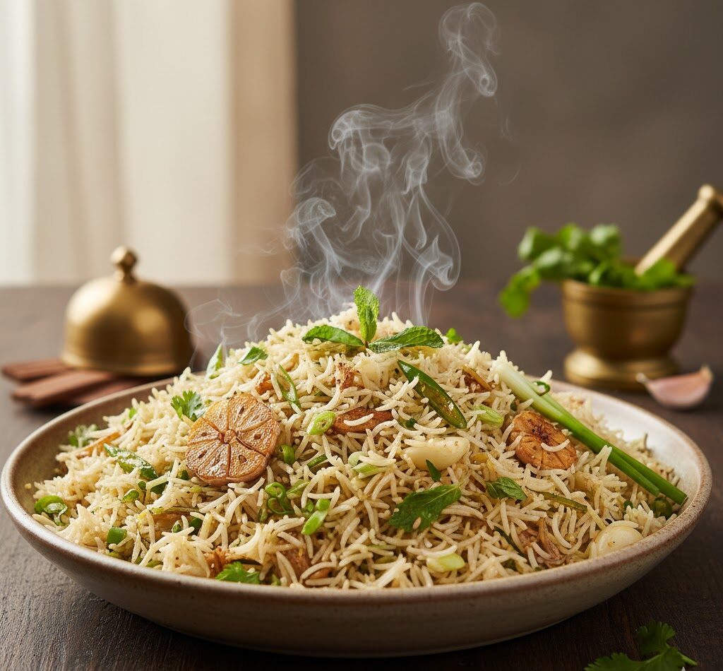Smoked Herb & Garlic Pulao: Aromatic Indian Rice With a Modern Twist