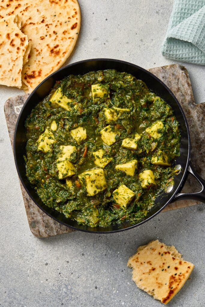 Creamed cumin spinach cooked with Indian spices and herbs.