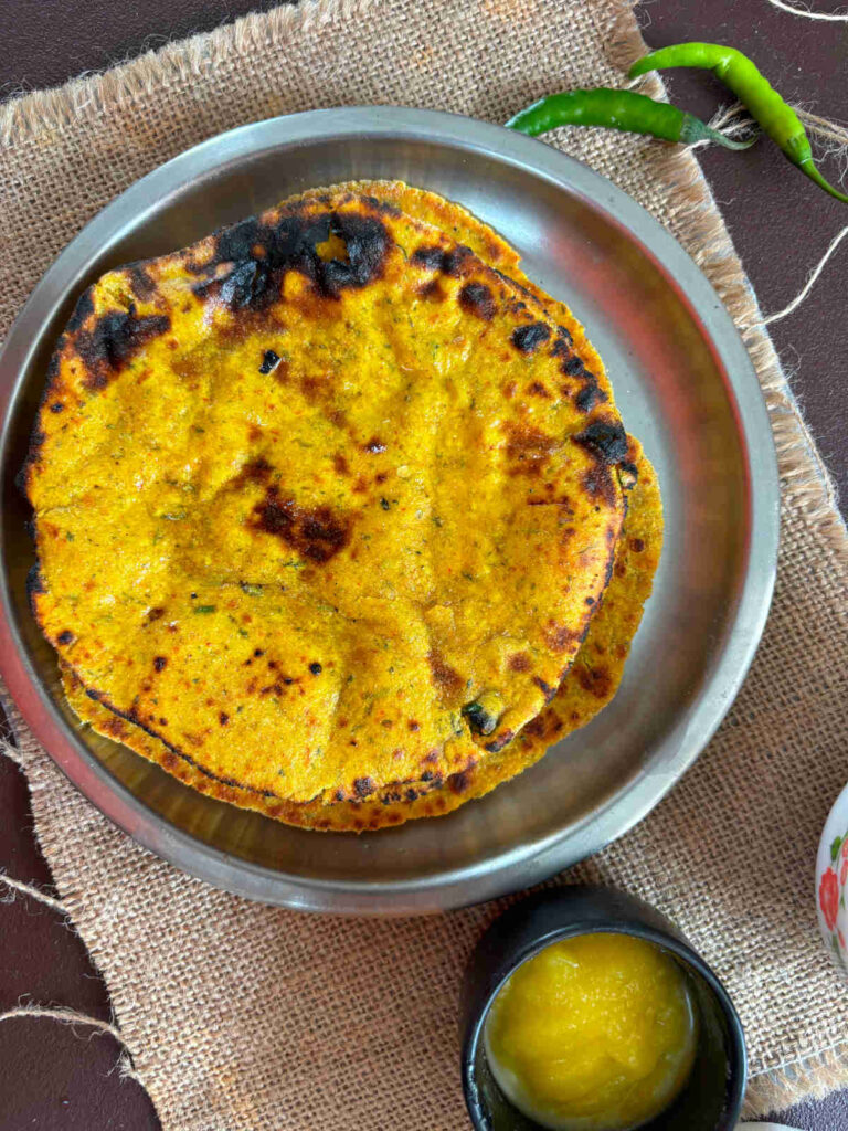 Golden missi roti made with gram flour and Indian spices.