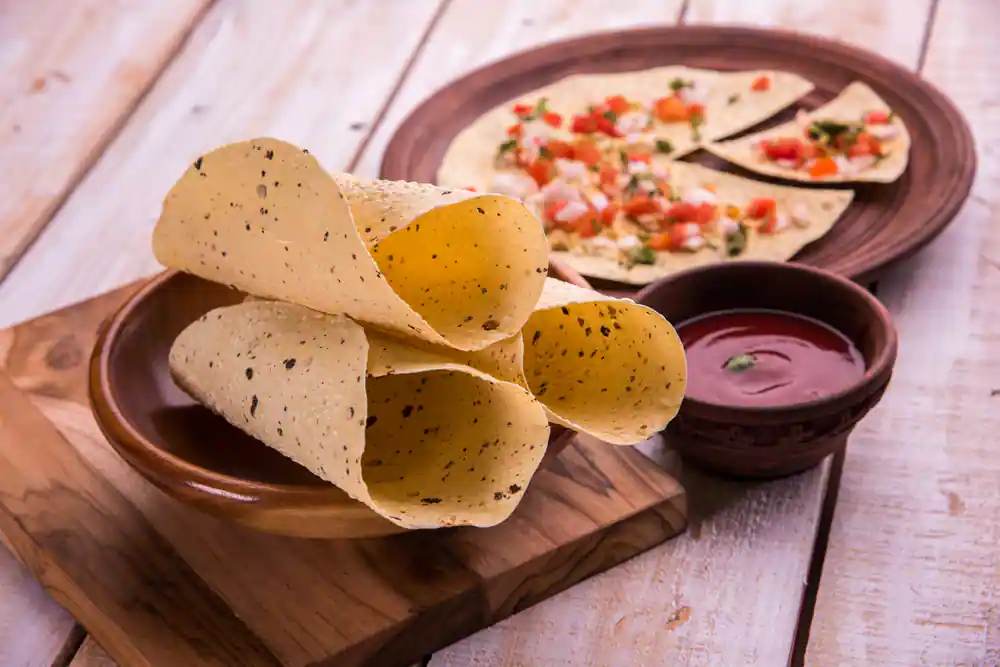 Crispy Indian papad served fresh with traditional meals.