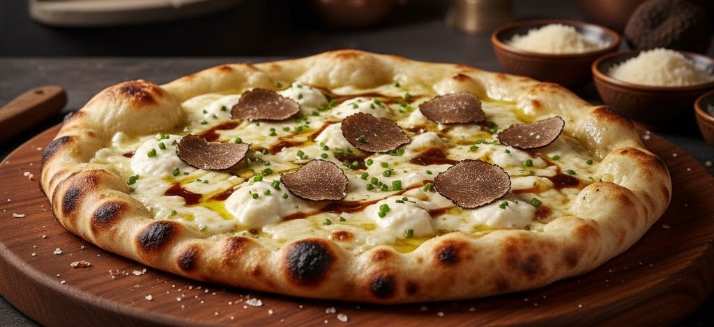 Truffle naan baked in a traditional Indian tandoor with a golden, blistered finish.